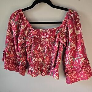 NWT Angie Boho Smocked Paisley Crop Top - Small